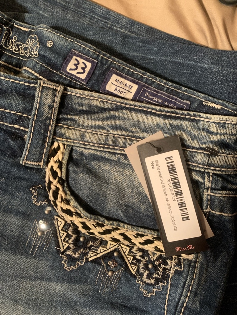 NWT Miss Me Blue 33 Bootcut Embroidered Pocket Women's Jeans - Picture 5 of 5